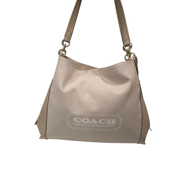 Coach C9078 Dalton 31 With Coach Badge Taupe Jacquard & Leather Shoulder Bag NWT - Picture 3 of 16